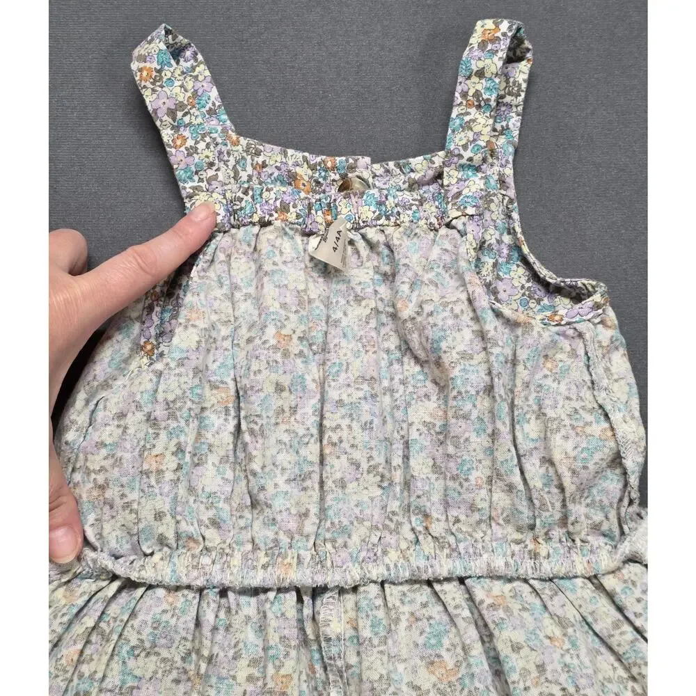OshKosh Girls 4T Floral Jumpsuit Romper Linen Cottagecore Elastic Waist/Neck